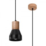 Lampă Suspendată Qubic Lemn Negru/Natural Beton, Cu 1 Bec Rotund Modern De Interior.