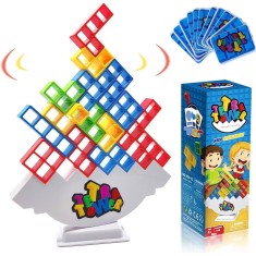 Joc de societate tip Tetris, Tetra Tower, constructie si echilibru, pentru copii si adulti, 2-4 jucatori, 32 piese