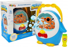 Masina mare de facut baloane de sapun, bule pentru copii, in forma de pinguin albastru, LeanToys, 8259 foto