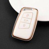 Set 2 bucati - Husa cheie TPU Topautochei&amp;#174; compatibila cu Volkswagen, 3 butoane, margine aurie, 5 culori