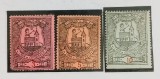 ROMANIA SET TIMBRE TAXA COMUNALA ORASUL DEJ 3 LEI NEGRU PE HARTIE ROZ CARMIN , 5 , 10 LEI TIMBRU TIMBRE FISCALE ( CITITI VA ROG DESCRIEREA ENUNTUL )