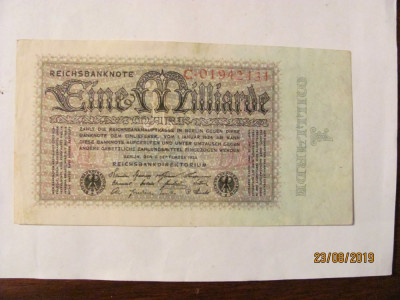 1000000000 miliard marci mark 09.1923 Reichsbanknote Germania unifata frumoasa foto