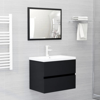 Set mobilier de baie, negru, lemn prelucrat foto