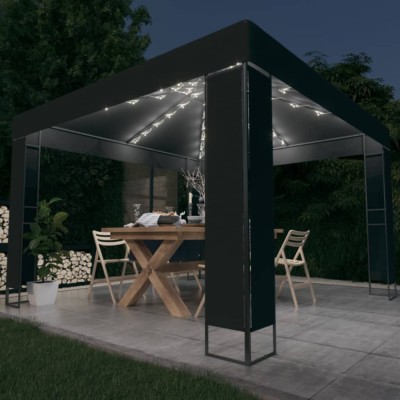 Pavilion cu acoperiș dublu &amp;amp; lumini LED, antracit, 3x3 m foto