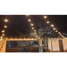 Ghirlanda Luminoasa Exterior, 70 m, cu 1 Led/m, Glob Transparent, 5m cablu suplimentar