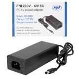 Alimentator PNI CCTV 230V, intrare 230V, iesire 12V, 5A, 2 metri, negru