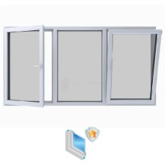 Fereastra termopan PVC, Lion Evolution 92, 6 camere, Alb, 290x172 cm, Doua ferestre oscilo-batante cu o parte fixa, Protectie antiefractie