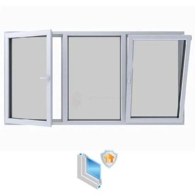 Fereastra termopan PVC, Lion Evolution 92, 6 camere, Alb, 290x172 cm, Doua ferestre oscilo-batante cu o parte fixa, Protectie antiefractie foto