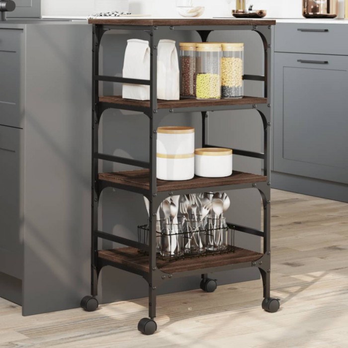 Gossi carucior de bucatarie, stejar maro 45x35x89,5 cm lemn prelucrat