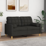 Canapea cu 2 locuri cu pernute, negru, 120 cm, textil GartenMobel Dekor, vidaXL