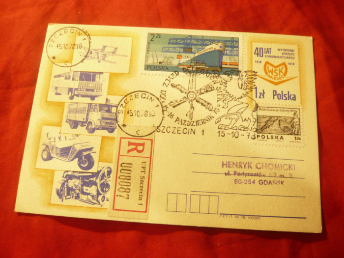 Carte Postala Polonia 1978 francata cu 2 zl. Vapor si stamp. speciale Szczecin