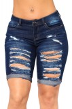 W545-444 Pantaloni trei sferturi cu rupturi decorative, M, S