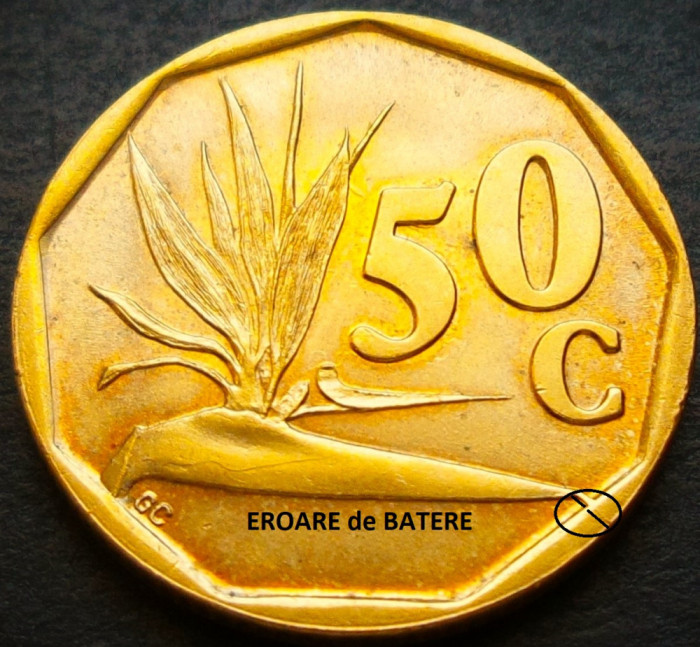 Moneda 50 CENTI - AFRICA de SUD, anul 1991 *cod 4098 = UNC + ERORI de BATERE