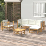 Gossi set mobilier de gradina cu perne alb crem, 6 piese, bambus