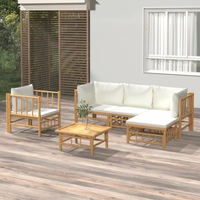Gossi set mobilier de gradina cu perne alb crem, 6 piese, bambus foto