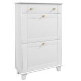 HOMCOM Dulap Pantofi Slim 2 Uși Sertar Rafturi Reglabile 8 Perechi MDF PAL Alb 60x23.5x98.5cm