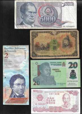 Set 5 bancnote de prin lume adunate (cele din imagini) #106 foto