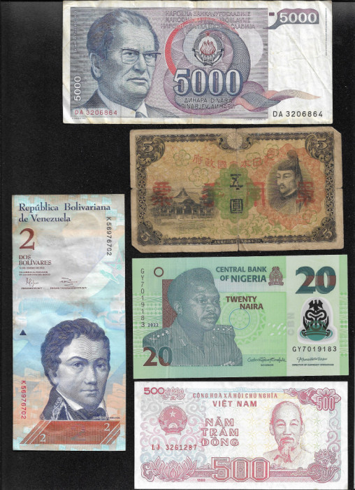 Set 5 bancnote de prin lume adunate (cele din imagini) #106