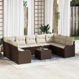 VidaXL Set de canapele pentru grădină 10 pcs Maro și alb Rattan poli