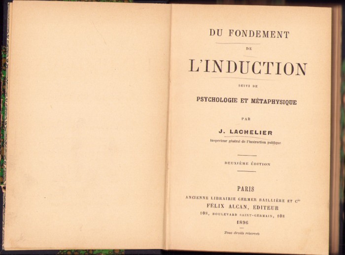 HST C1583 Du fondement de l&#039;induction suivi de psychologie et metaphysique 1896