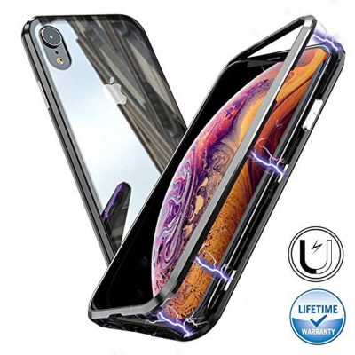 Husa de protectie Magnetic 360, Folie sticla inclusa, pentru Apple iPhone 7, Negru foto