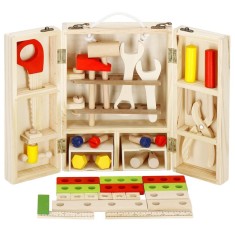Trusa de unelte pliabila pentru copii din lemn natural , 26 unelte si accesorii Household NewTrend