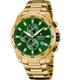 Ceas Barbatesc Festina Cronograf Auriu F20684/3, Bratara Inox, Mecanism Quartz, Cadran Verde, Carcasa Aliaj