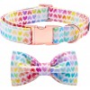Set 2 piese papion si guler pentru caini Aring Pet, L, lungime reglabila intre 40.6 si 60 cm, latime 3.2 cm, bumbac, metal, inimi, multicolor, Zgarda