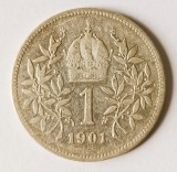 AUSTRIA 1 COROANA CORONA KORONA KRONE 1901 ARGINT VF+++ XF MAI RARA ( CITITI VA ROG ENUNTUL DESCRIEREA )