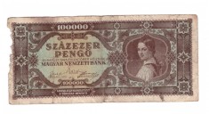 Bancnota Ungaria 100000 pengo 23 octombrie 1945, circulati, mici rupturi