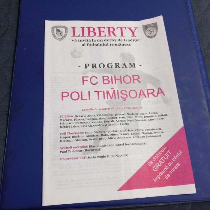 Program FC Bihor - Poli Timisoara