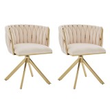 Set de 2 scaune pivotante din catifea, Fildeș | Aosom Romania