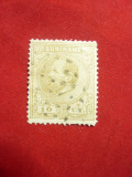 Timbru 10C bistre Suriname colonie olandeza 1873 stampilat Rege Wilhelm III