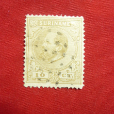 Timbru 10C bistre Suriname colonie olandeza 1873 stampilat Rege Wilhelm III