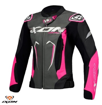 Geaca (jacheta) femei pentru scuter - motocicleta piele Racing Ixon vara model Vortex 3 LS culoare: negru/roz/alb Negru/roz/alb XS foto