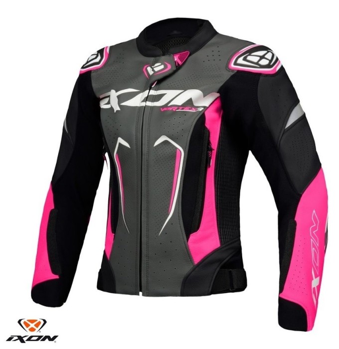 Geaca (jacheta) femei pentru scuter - motocicleta piele Racing Ixon vara model Vortex 3 LS culoare: negru/roz/alb Negru/roz/alb XS