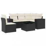 Set mobilier de gradina cu perne, 6 piese, negru, poliratan