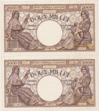 ROMANIA 2 x 2000 Lei 10 Octombrie 1944 &ndash; BNR &ndash; Pereche Consecutivă (0020&ndash;0021) &ndash; Ne&icirc;ntrerupte UNC