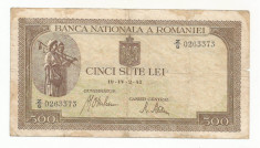 ROMANIA 500 LEI 1941 [09] filigran vertical foto