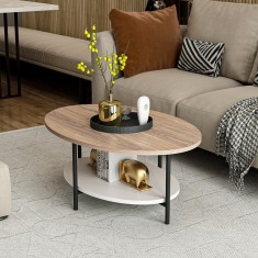 Masa de cafea Fredericia cu raft alb picioare negre si blat oval culoare stejar [en.casa] HausGarden Leisure