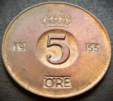 Cumpara ieftin Moneda istorica 5 ORE - SUEDIA, anul 1955 * cod 4787 = PATINA CAMEO, Europa