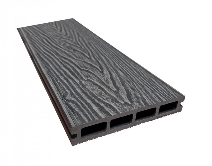 Placa deck terasa WPC 3D, tip pardoseala/dusumea WPC, 150x25 mm, gri antracit lemn