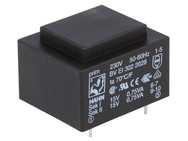 Transformator &Icirc;ncapsulat 1,5VA 230V 15V PCB