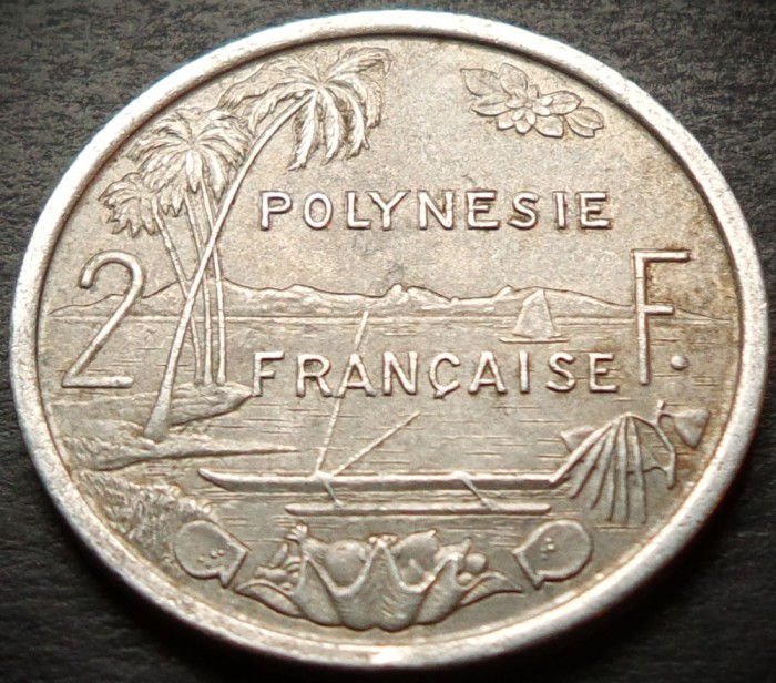 Moneda exotica 2 FRANCI - POLYNESIE / POLINEZIA, anul 1977 * cod 1239