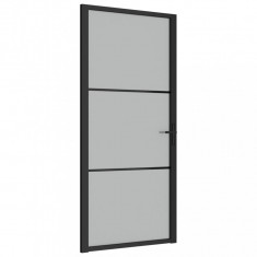 Ușă de interior, 93x201,5 cm, sticlă neagră mată și aluminiu