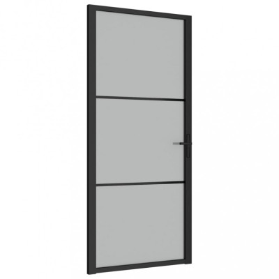 Ușă de interior, 93x201,5 cm, sticlă neagră mată și aluminiu foto