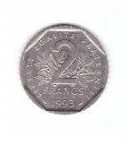 Moneda Franta 2 francs/franci 1993, Jean Moulin, stare foarte buna, curata, Europa, Nichel
