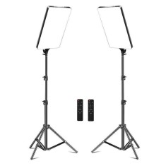 Kit 2 lampi LED profesionale 47x28 cm, trepiezi reglabili 200 cm inclusi, 2x telecomanda bluetooth, intensitate culori reglabila,