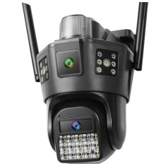 Camera de supraveghere dubla 5K, 4 G, 9MP, PTZ, CCTV, exterior/interior, ultra HD, rotire 360, leduri