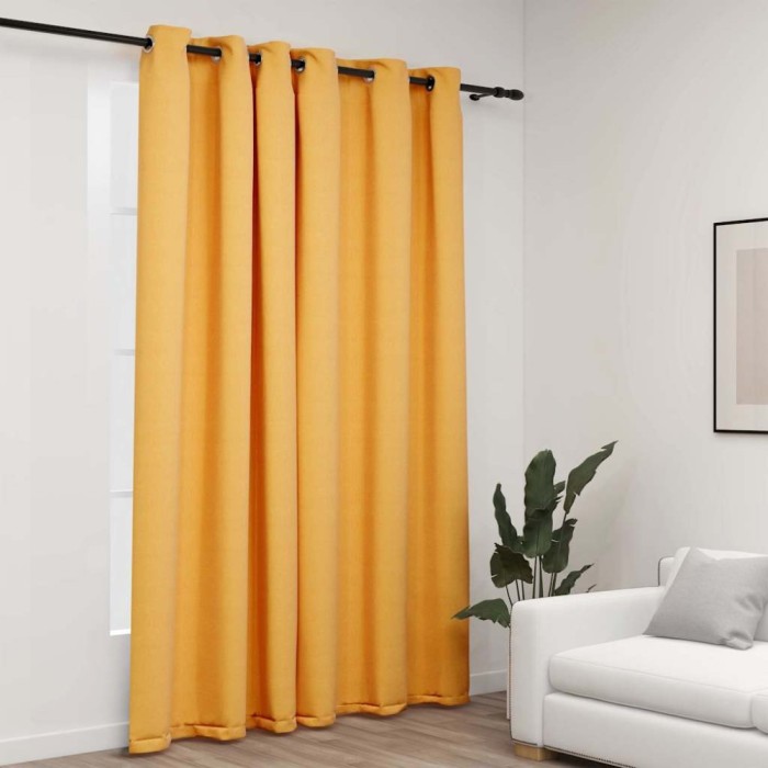 vidaXL Perdea opacă, aspect p&acirc;nză, cu ocheți, galben, 290x245 cm
